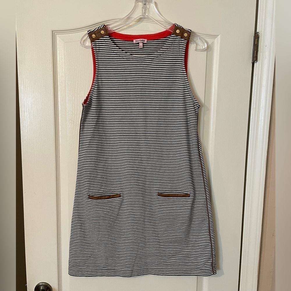 Juicy Couture Sheath Dress Size L Black White Stripe Nautical Sailor Preppy Y2K